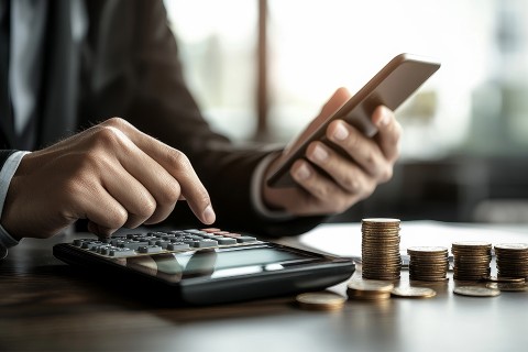 Mann mit Taschenrechner